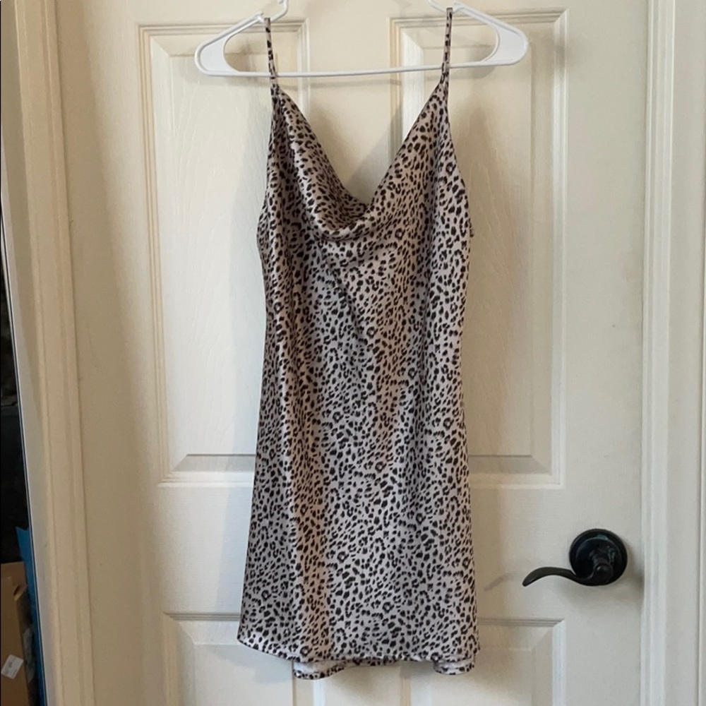 Satin Cowl Neck Leopard Print Mini Dress
